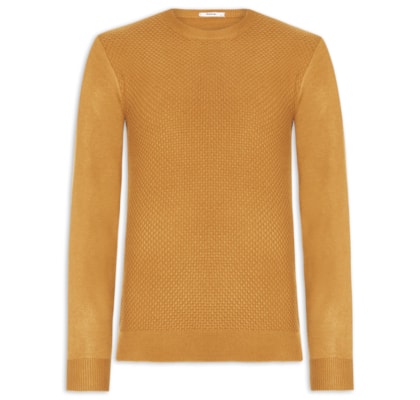 Suéter Masculino Texturizado Gola Redonda - Amarelo