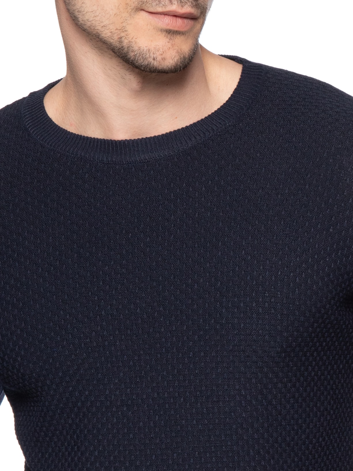 Suéter Masculino Texturizado Gola Redonda Azul Basiq Men