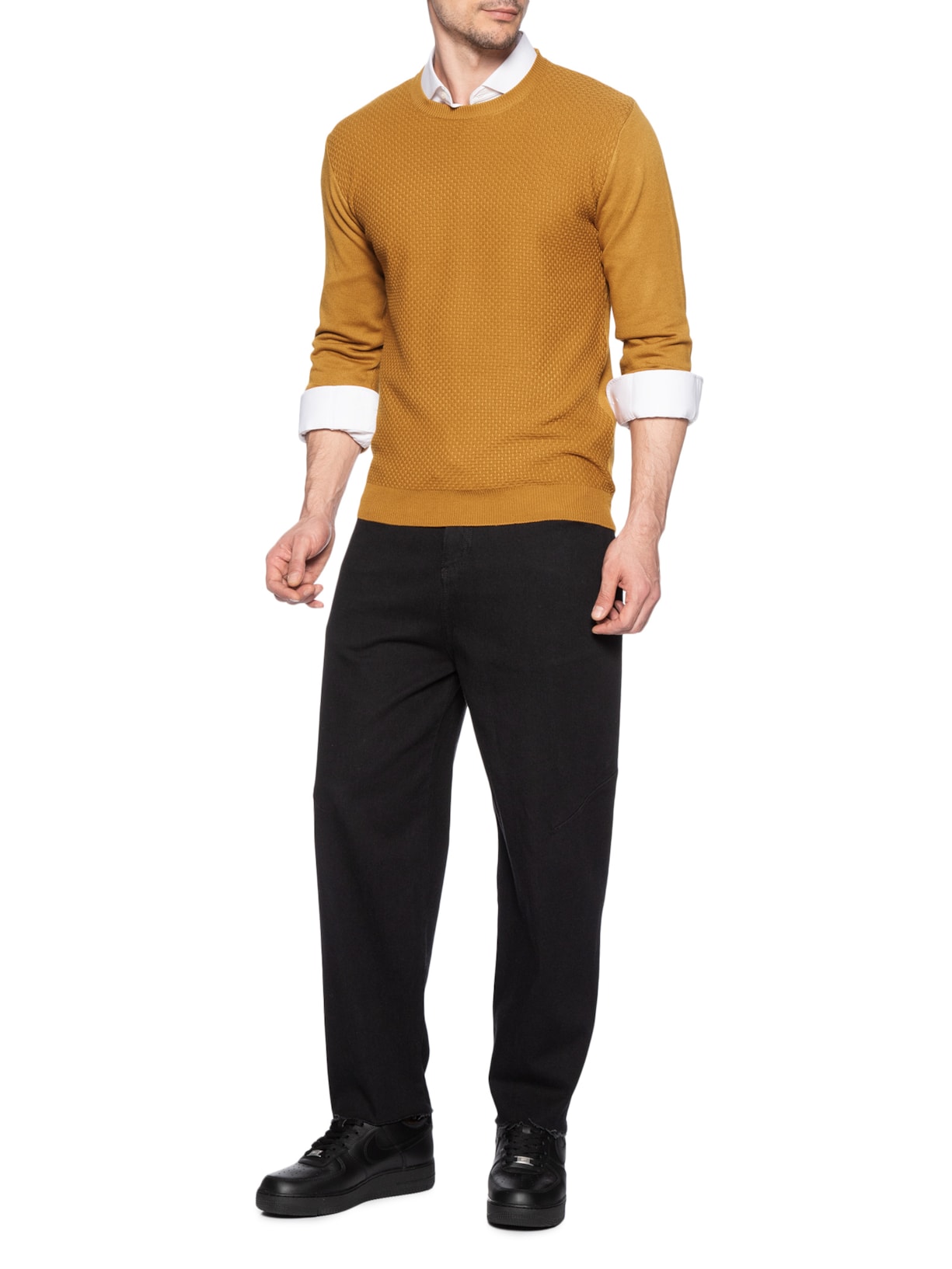 Suéter Masculino Texturizado Gola Redonda Bege Basiq Men