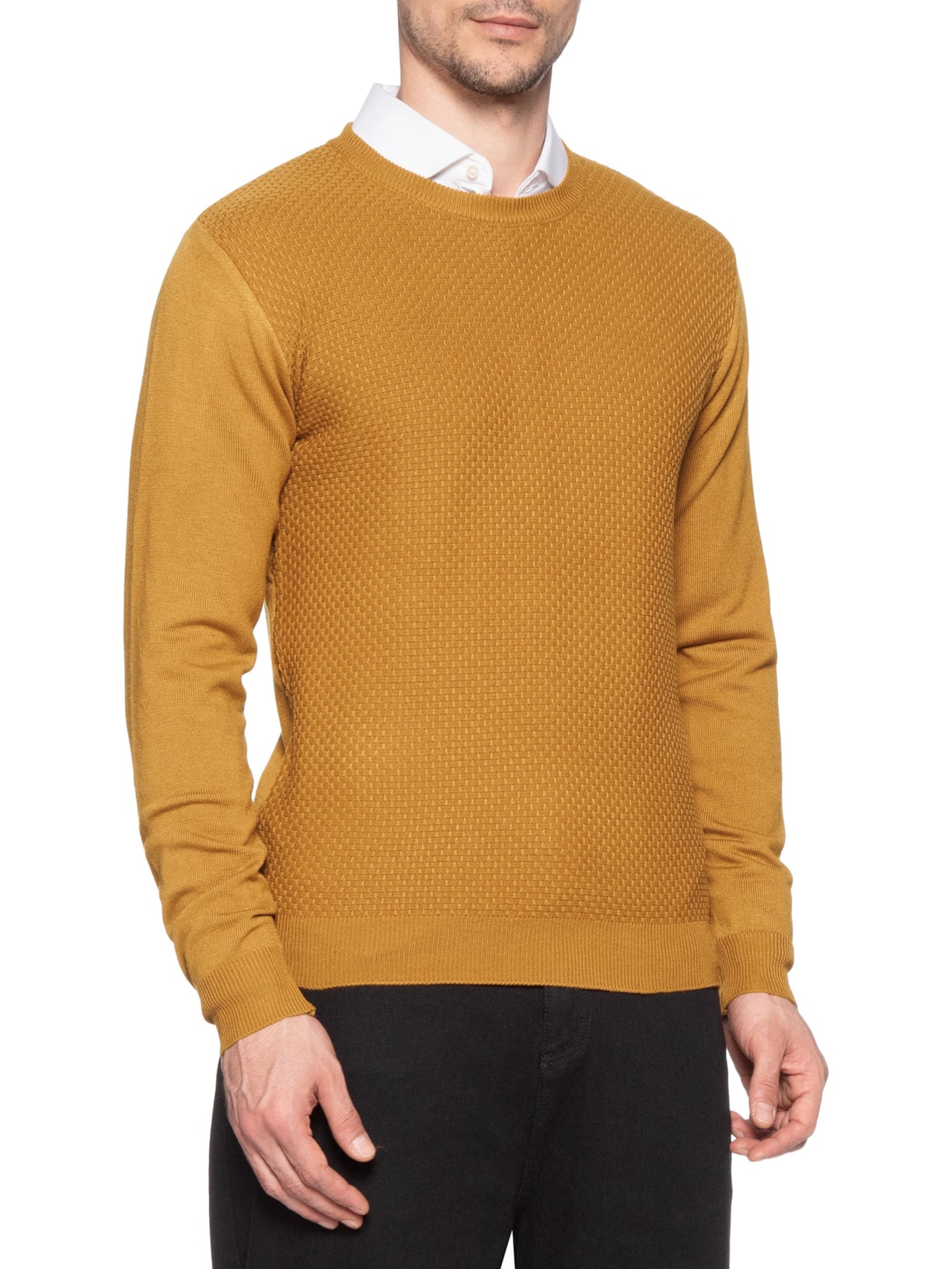 Suéter Masculino Texturizado Gola Redonda Bege Basiq Men