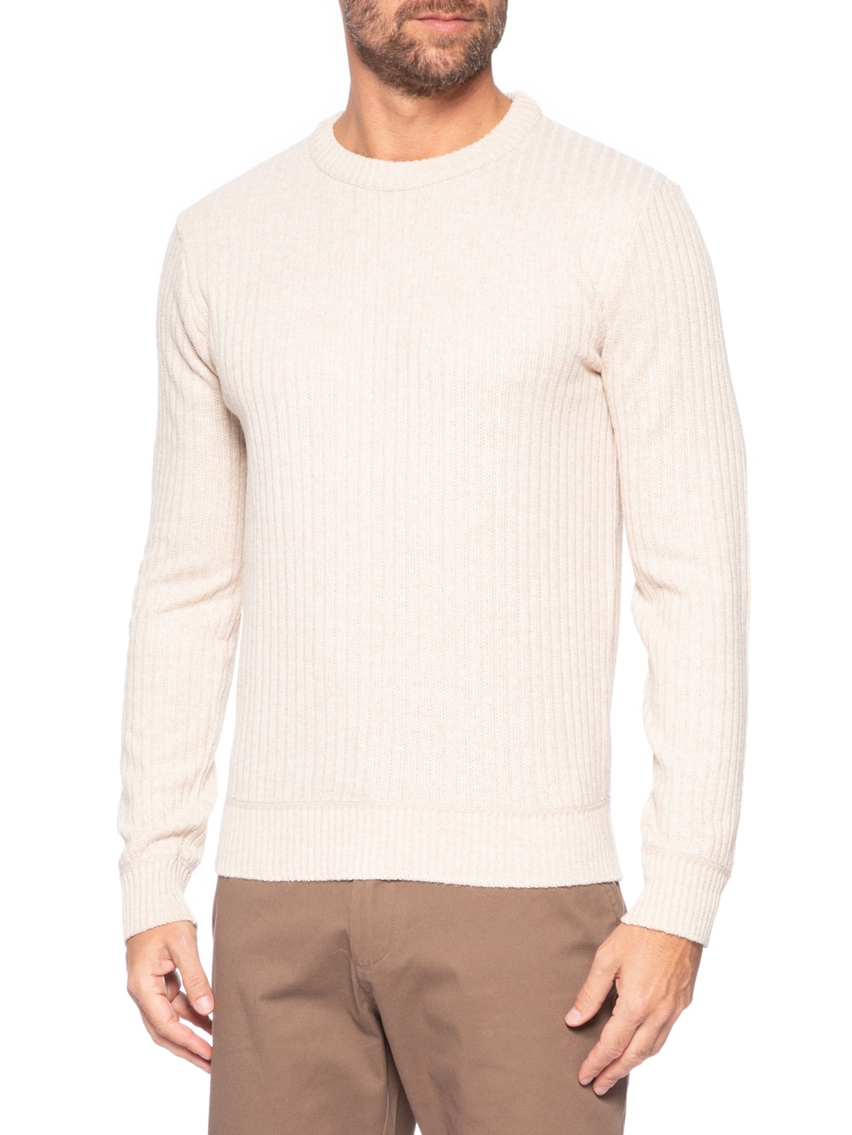 Suéter Masculino Texturizado Gola Redonda Bege '2 Essential
