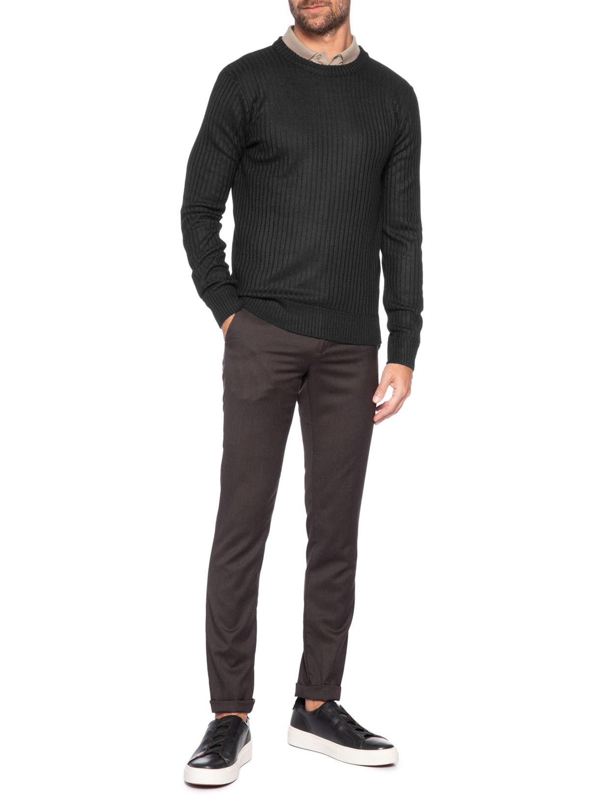 Suéter Masculino Texturizado Gola Redonda Preto '2 Essential