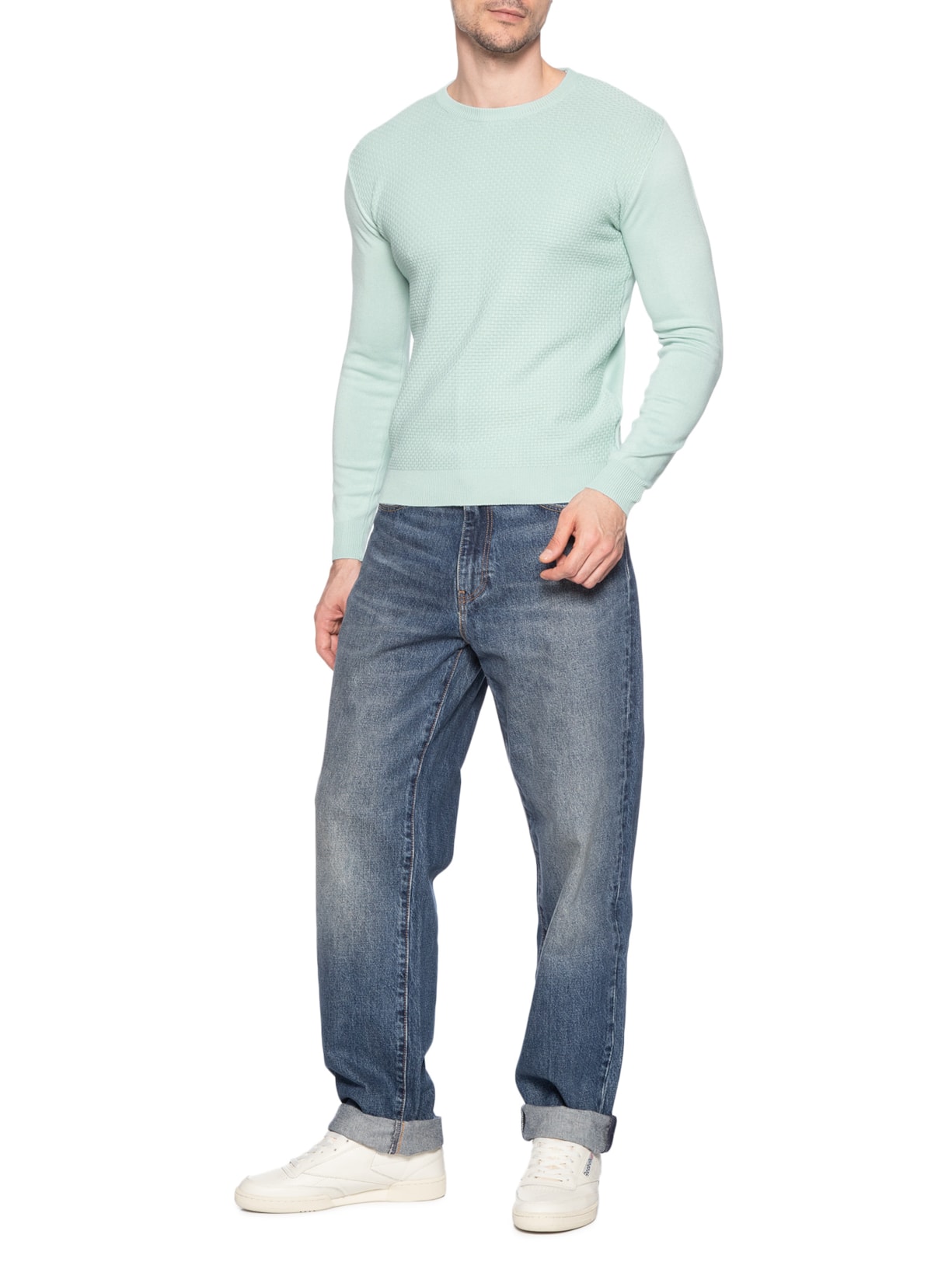 Suéter Masculino Texturizado Gola Redonda Verde Basiq Men