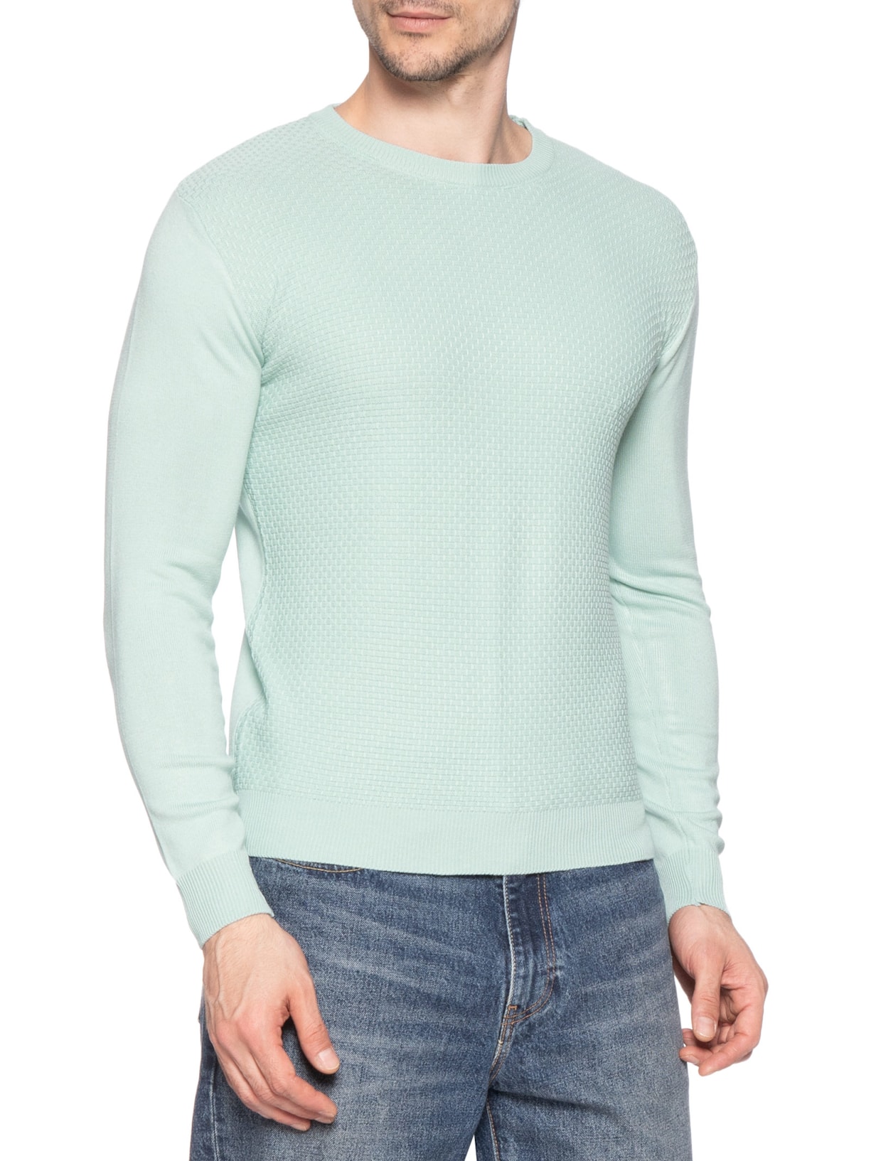 Suéter Masculino Texturizado Gola Redonda Verde Basiq Men