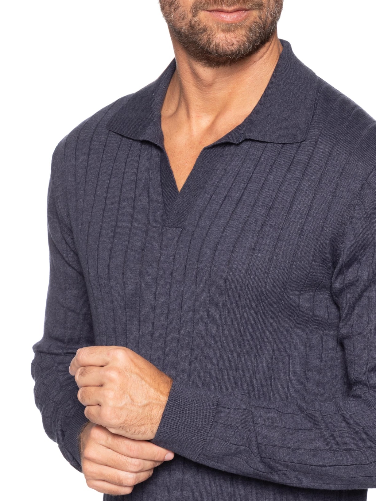 Suéter Masculino Tricô Em Malha Canelada Azul Paramount Alfaiataria