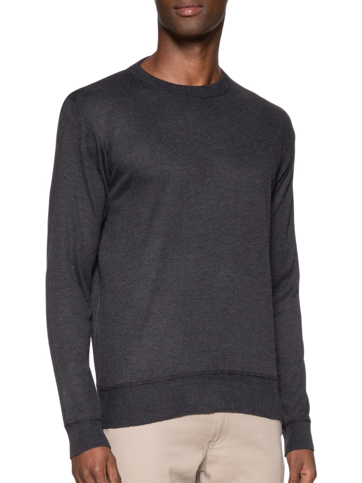 Suéter Masculino Tricot Básico Gola Careca Cinza '2 Essential