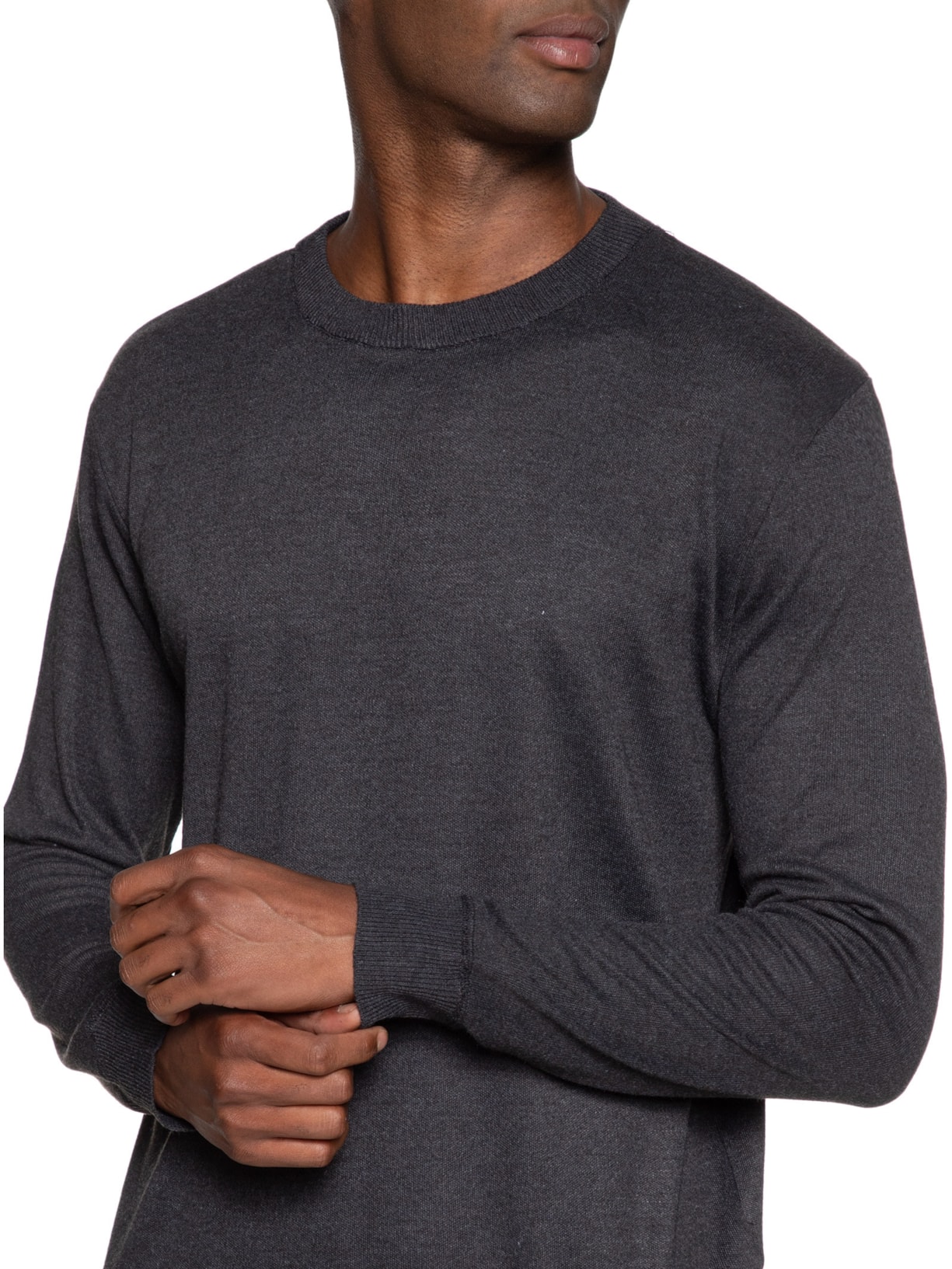 Suéter Masculino Tricot Básico Gola Careca Cinza '2 Essential