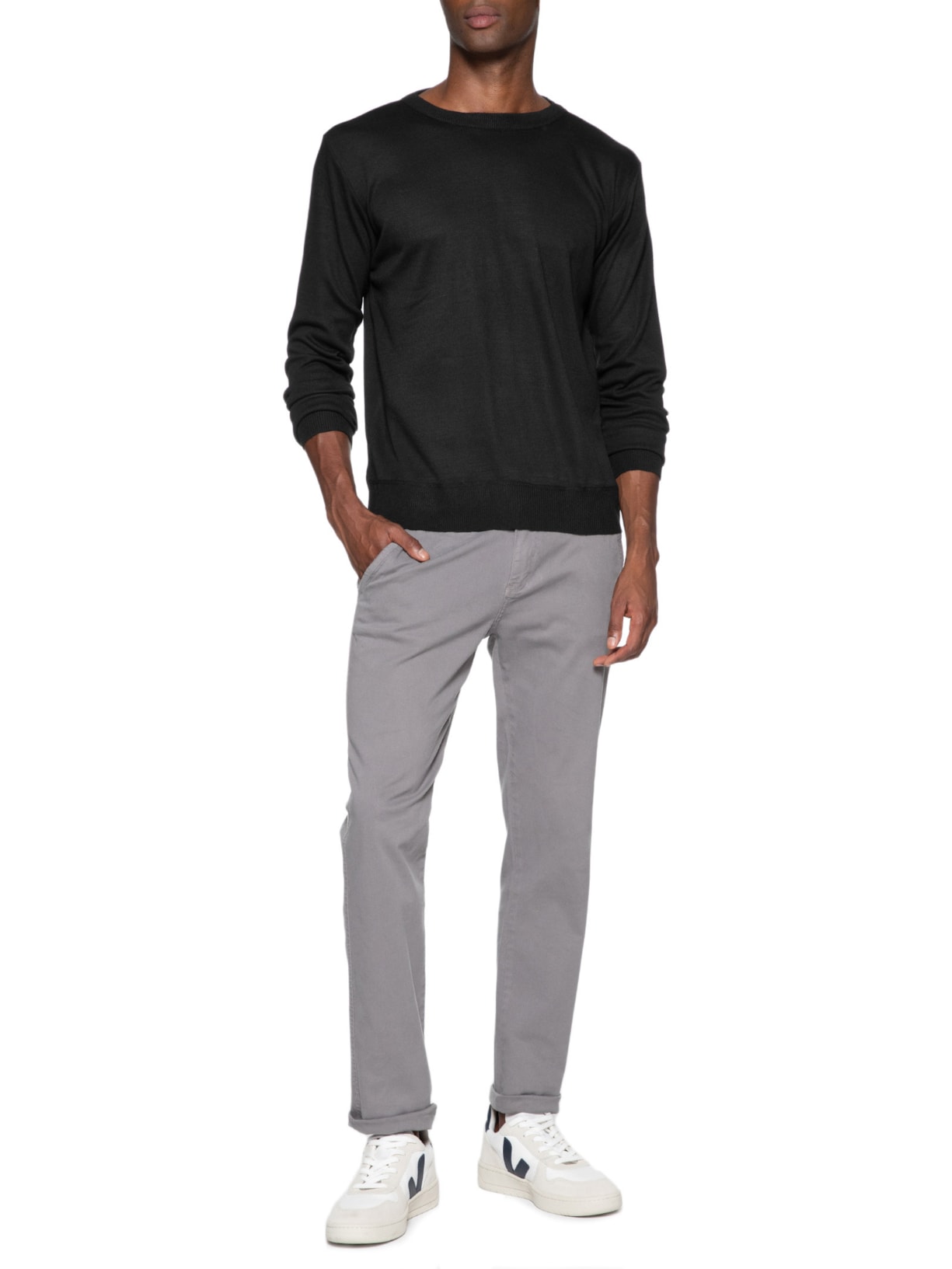 Suéter Masculino Tricot Básico Gola Careca Preto '2 Essential