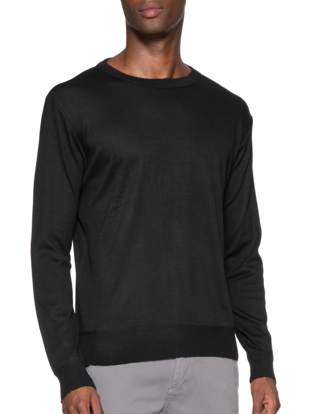 Suéter Masculino Tricot Básico Gola Careca Preto '2 Essential