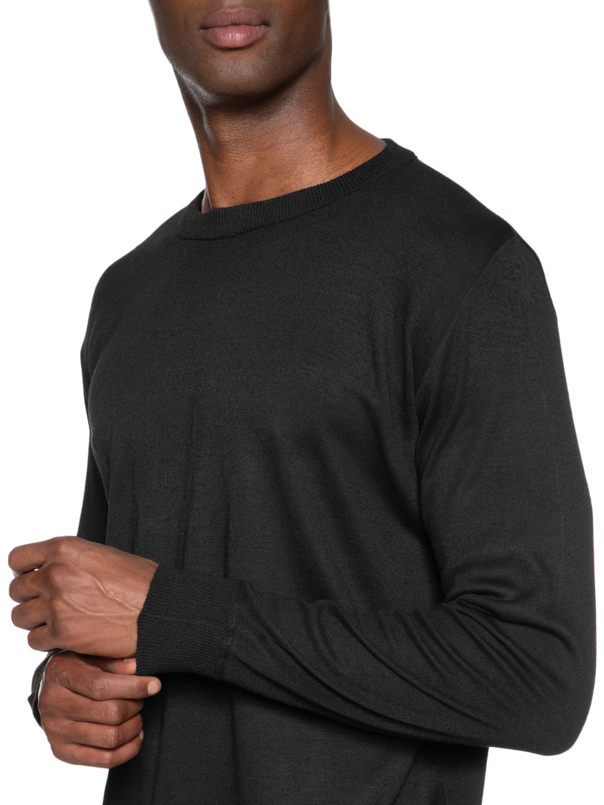 Suéter Masculino Tricot Básico Gola Careca Preto '2 Essential