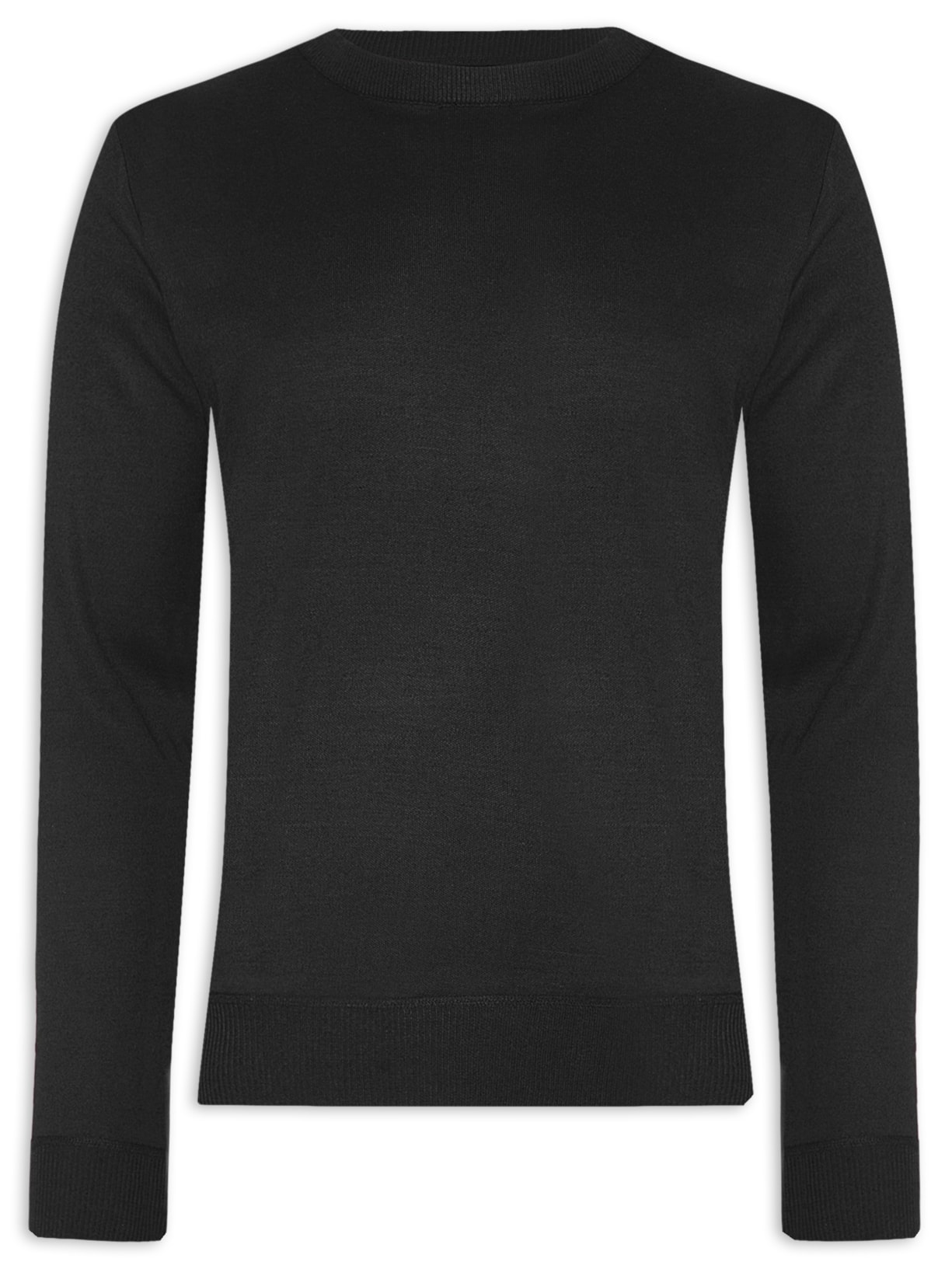 Suéter Masculino Tricot Básico Gola Careca Preto '2 Essential