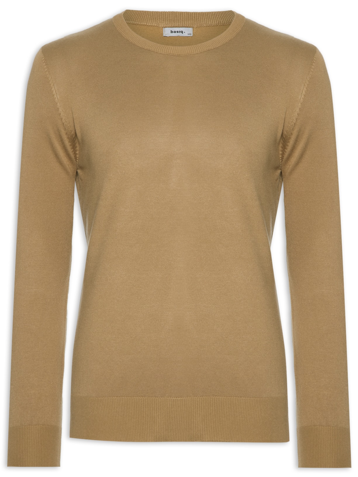 Suéter Masculino Tricot Básico Gola Redonda - Bege