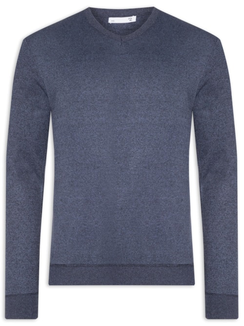 Suéter Masculino Tricot Básico Gola V - Azul