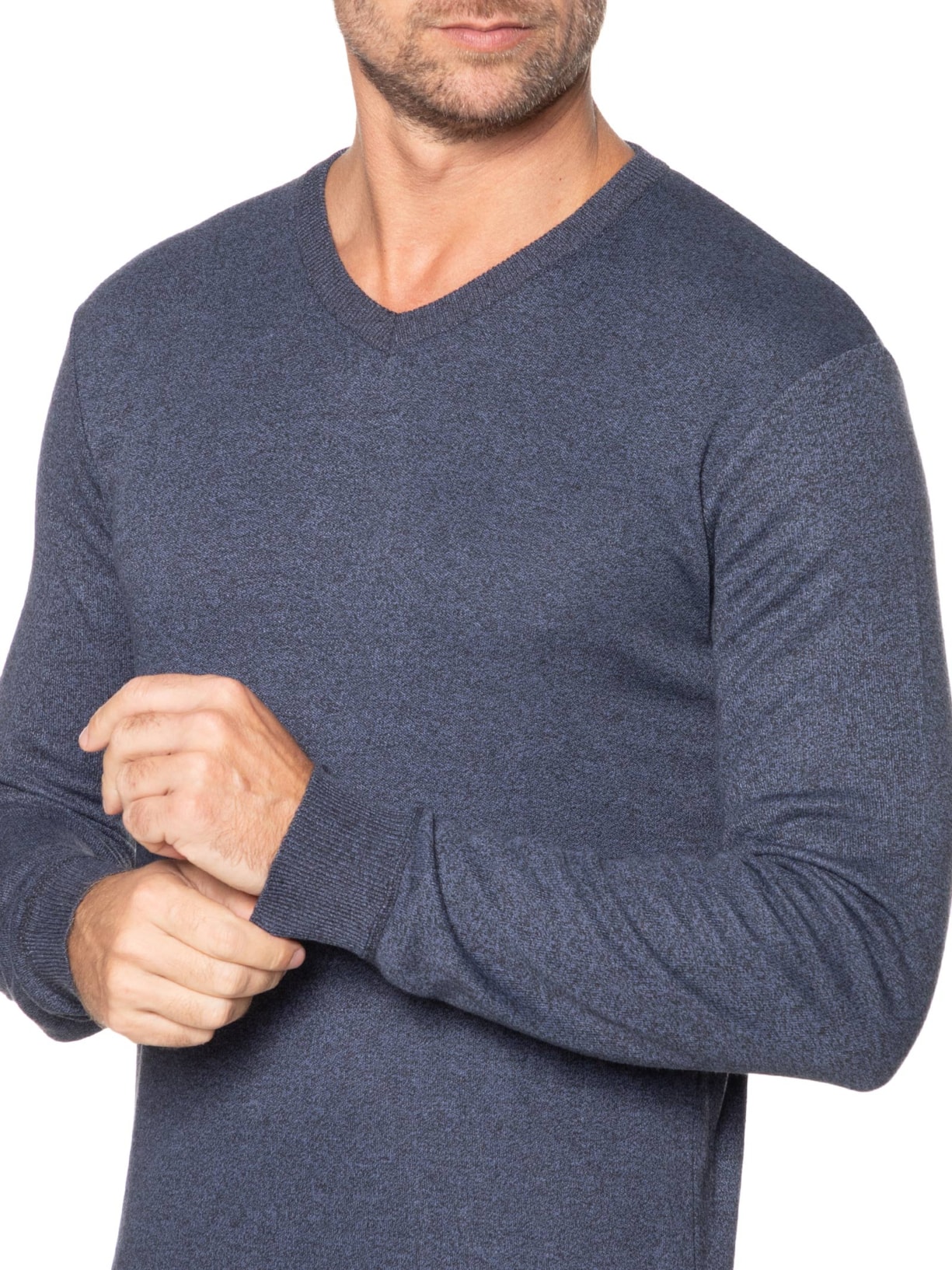 Suéter Masculino Tricot Básico Gola V Azul '2 Essential