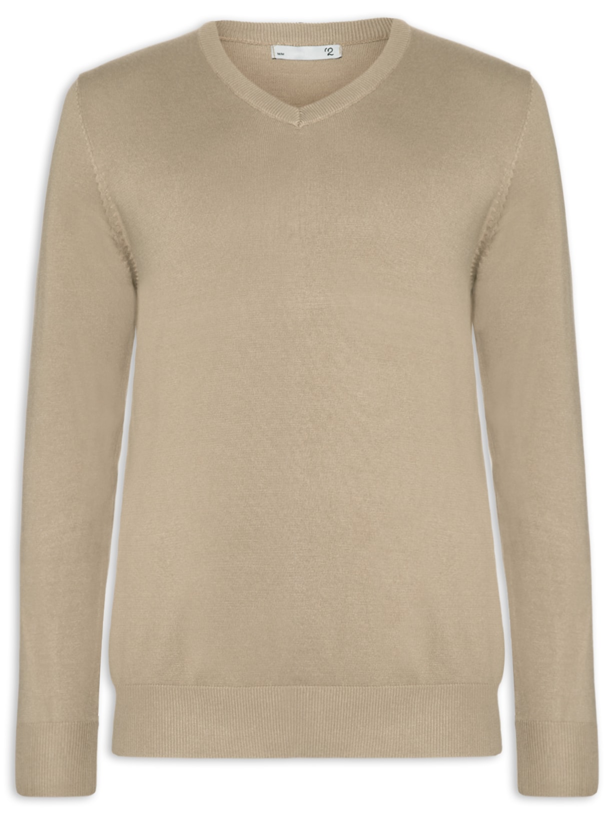 Suéter Masculino Tricot Básico Gola V - Bege