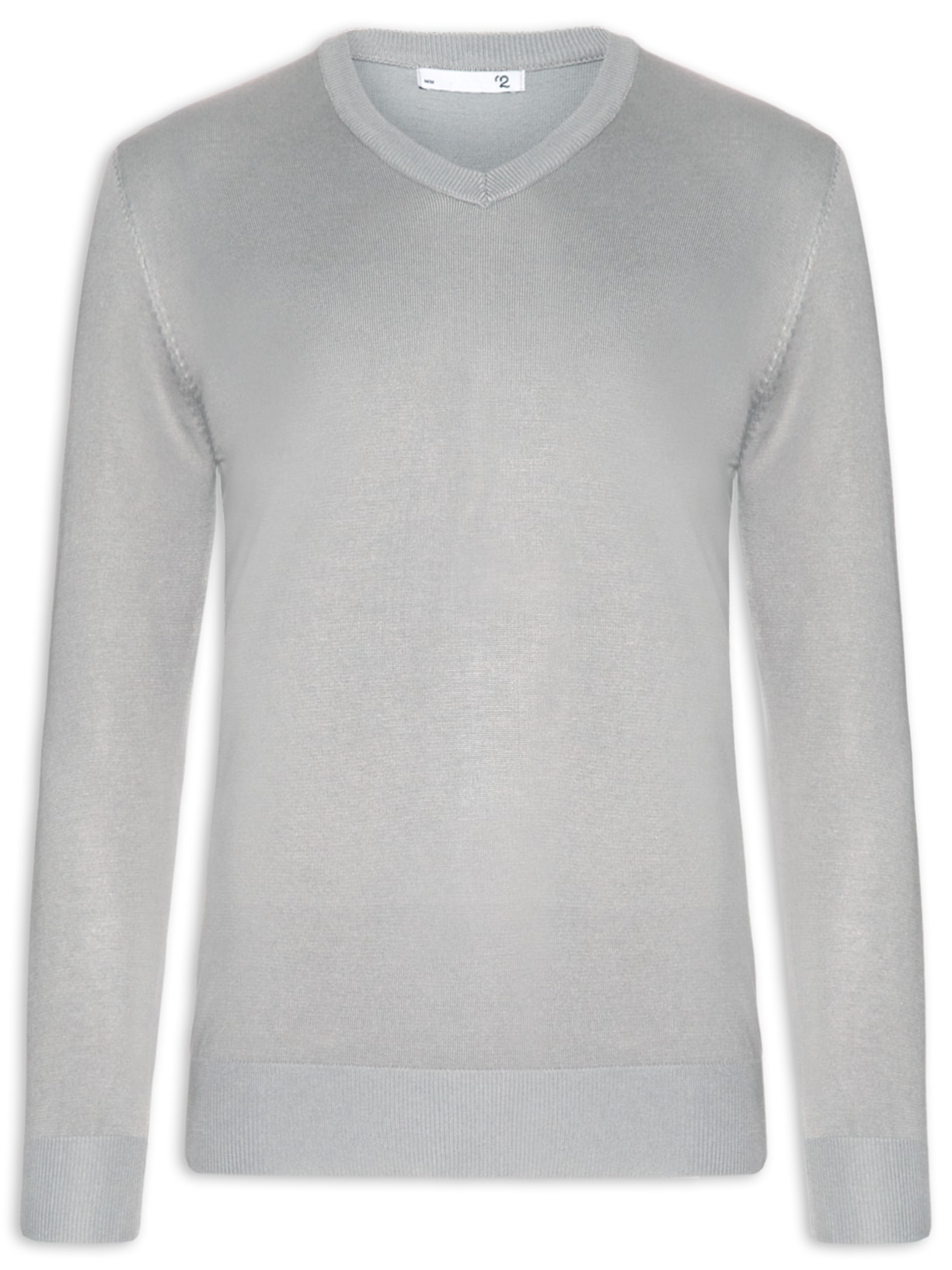 Suéter Masculino Tricot Básico Gola V - Cinza