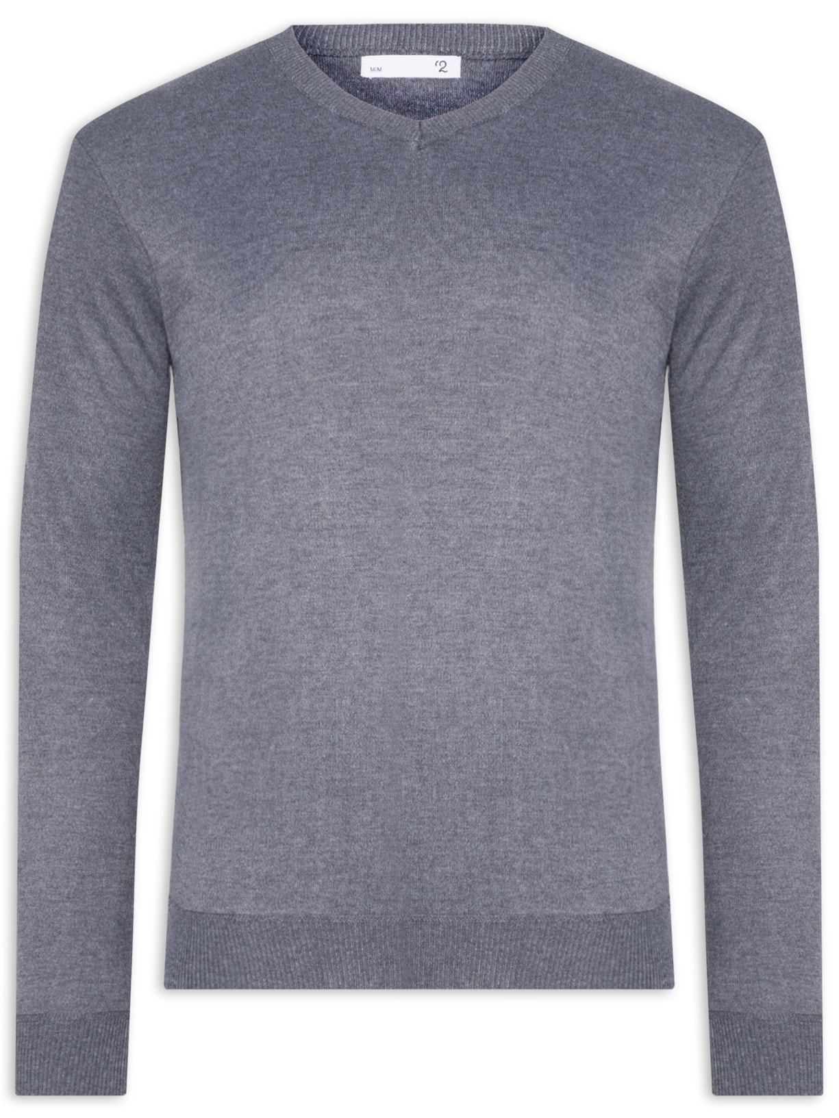 Suéter Masculino Tricot Básico Gola V - Cinza