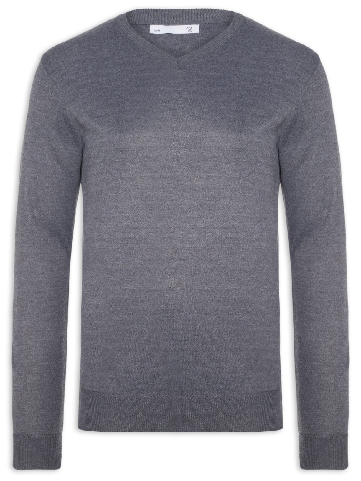 Suéter Masculino Tricot Básico Gola V Cinza '2 Essential