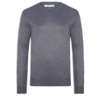 Suéter Masculino Tricot Básico Gola V - Cinza