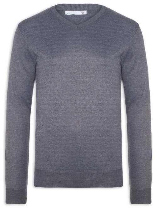 Suéter Masculino Tricot Básico Gola V - Cinza