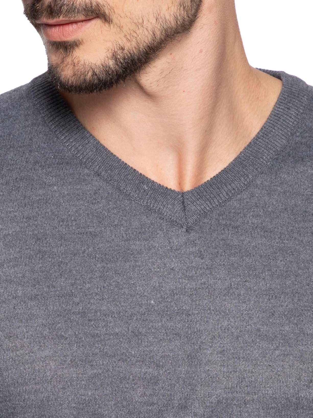 Suéter Masculino Tricot Básico Gola V Cinza '2 Essential