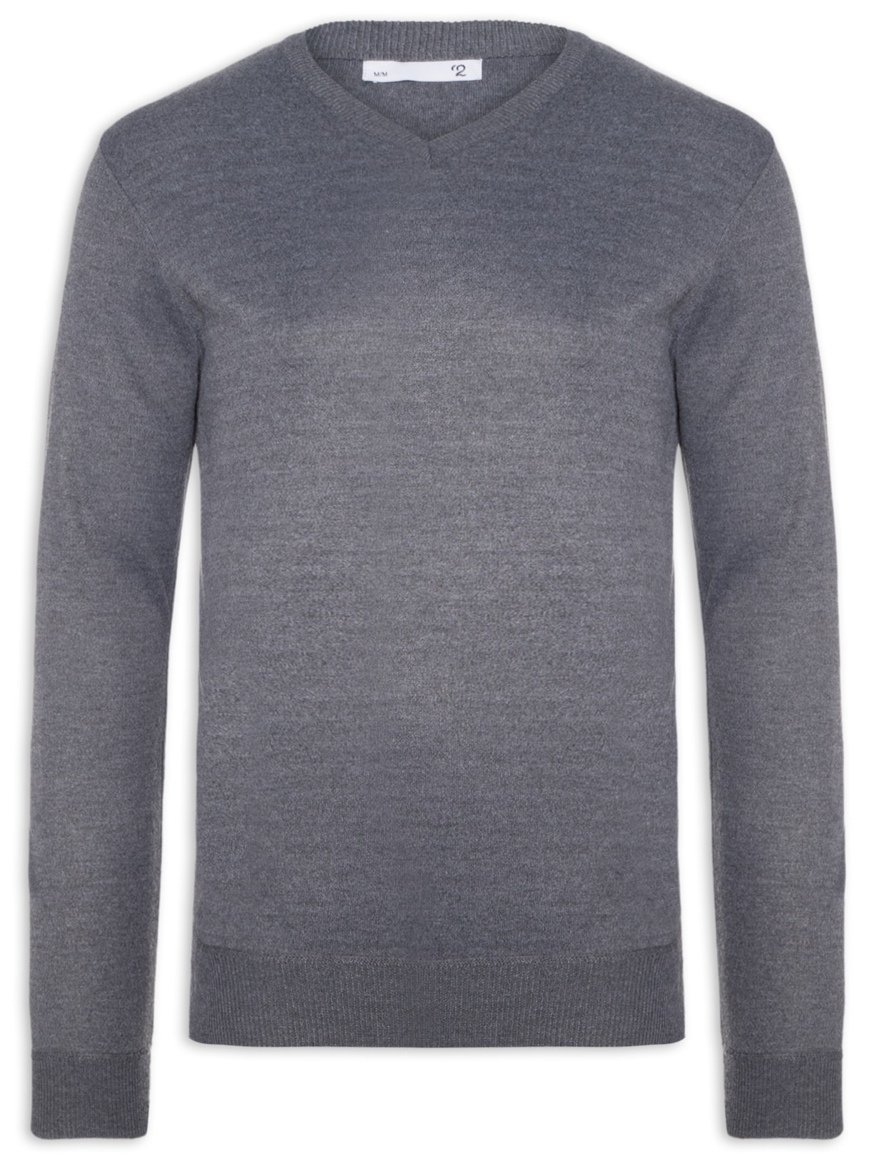 Suéter Masculino Tricot Básico Gola V Cinza '2 Essential