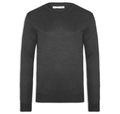  Suéter Masculino Tricot Básico Gola V - Preto
