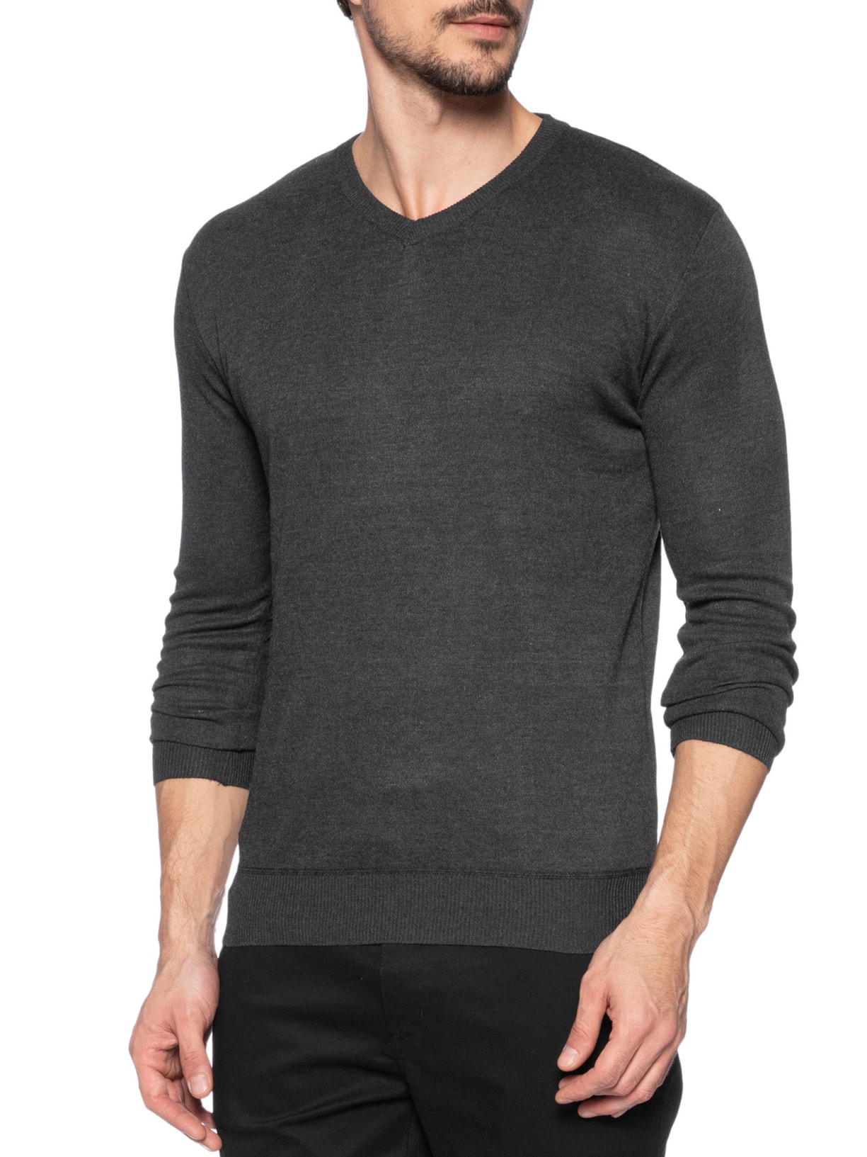  Suéter Masculino Tricot Básico Gola V Preto '2 Essential