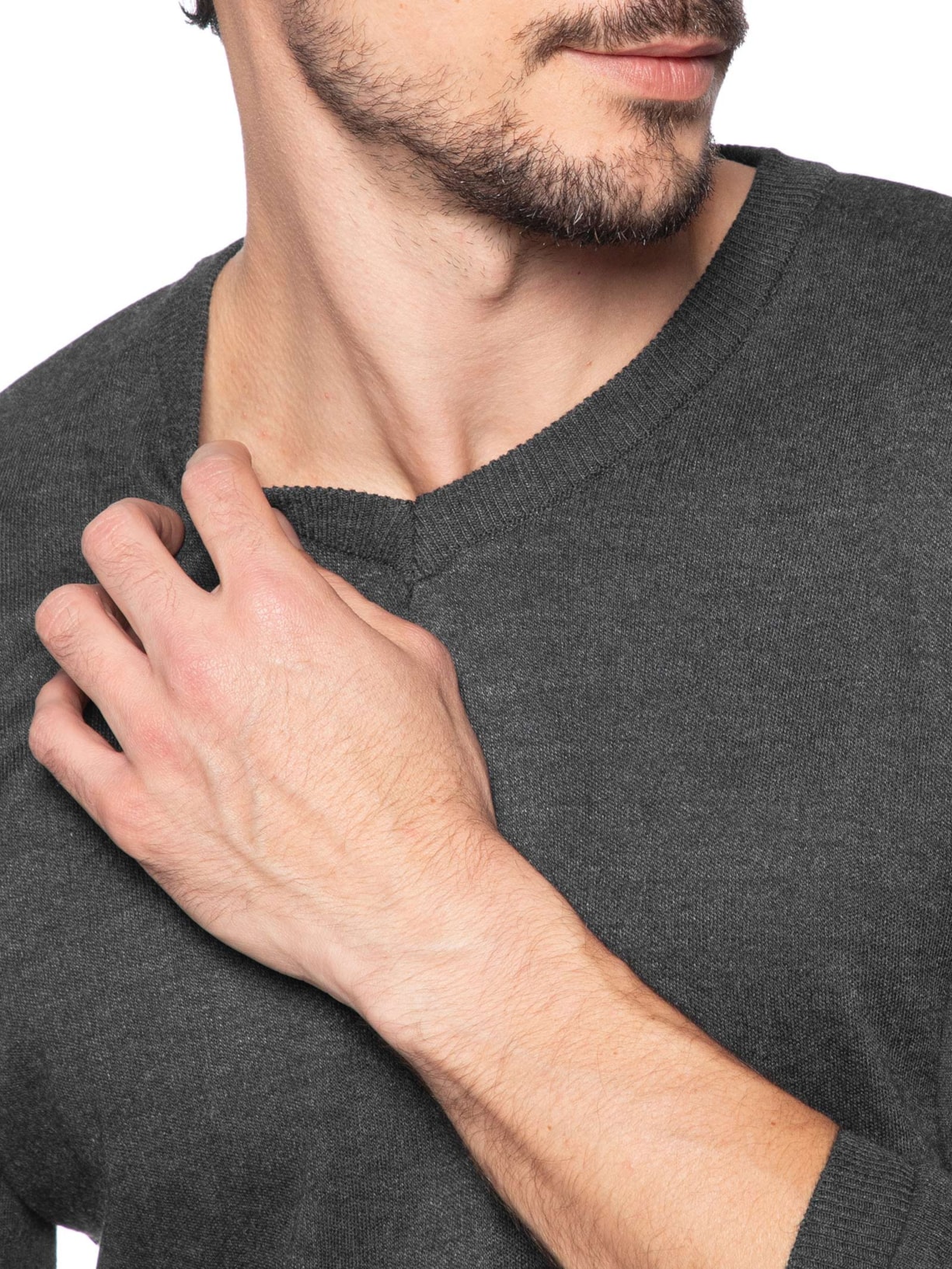  Suéter Masculino Tricot Básico Gola V Preto '2 Essential