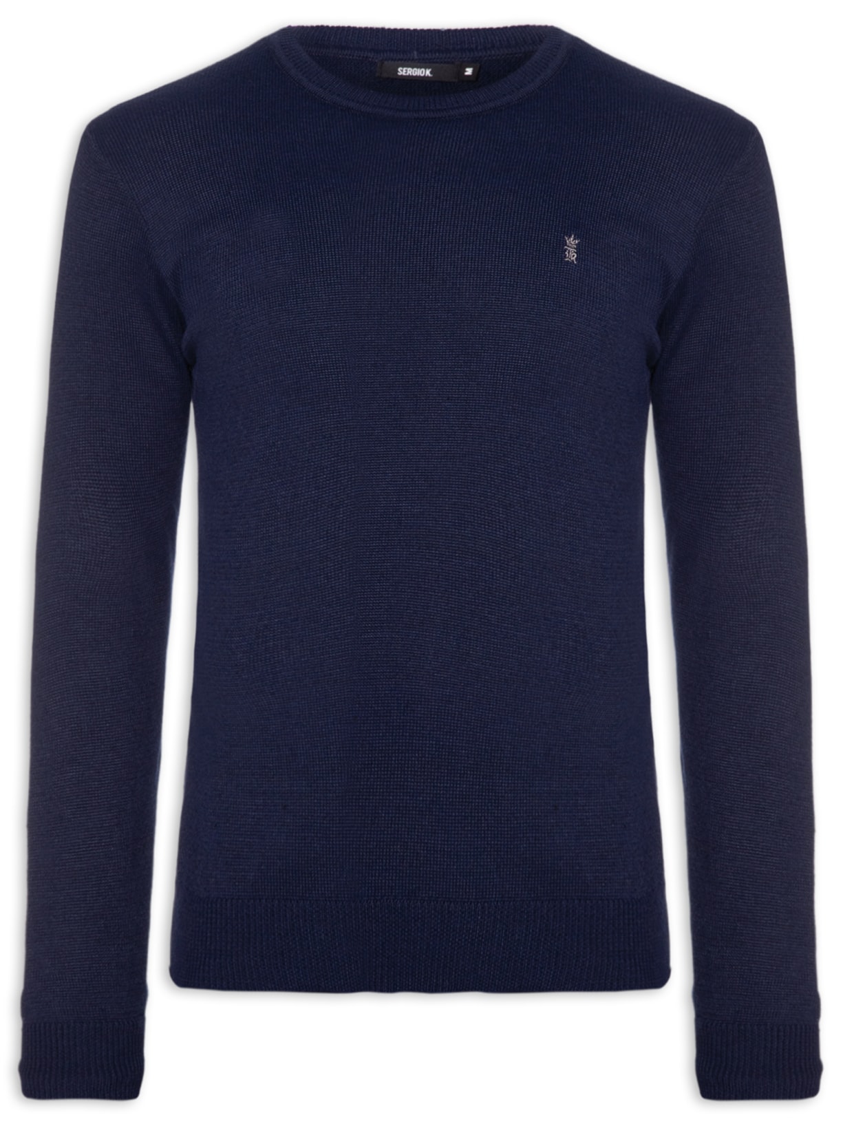 Suéter Masculino Tricot Básico Slim - Azul