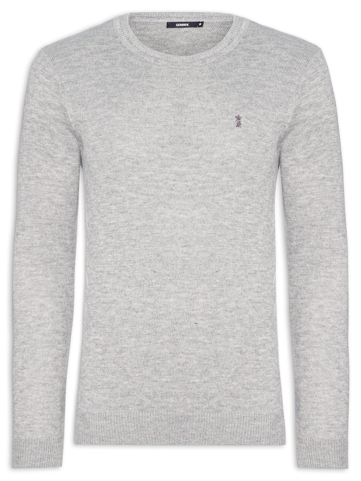 Suéter Masculino Tricot Básico Slim - Cinza