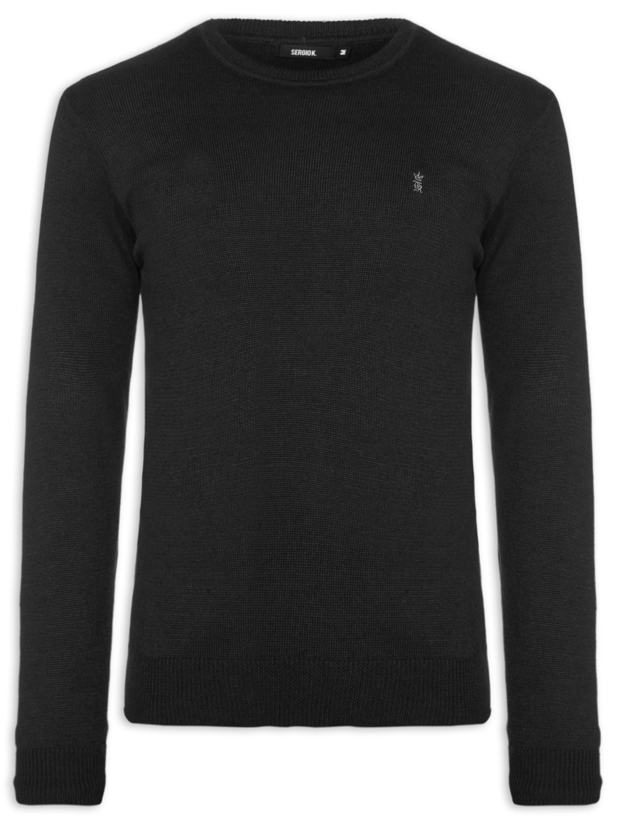 Suéter Masculino Tricot Básico Slim - Preto