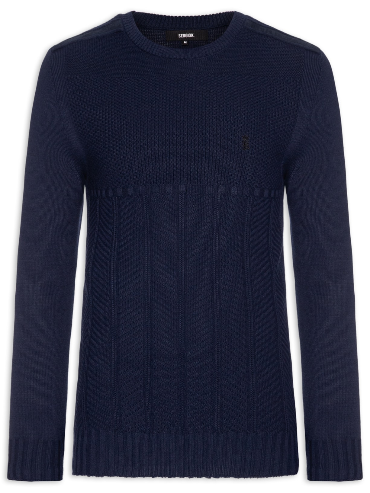 Suéter Masculino Tricot Com Detalhe Camurça - Azul