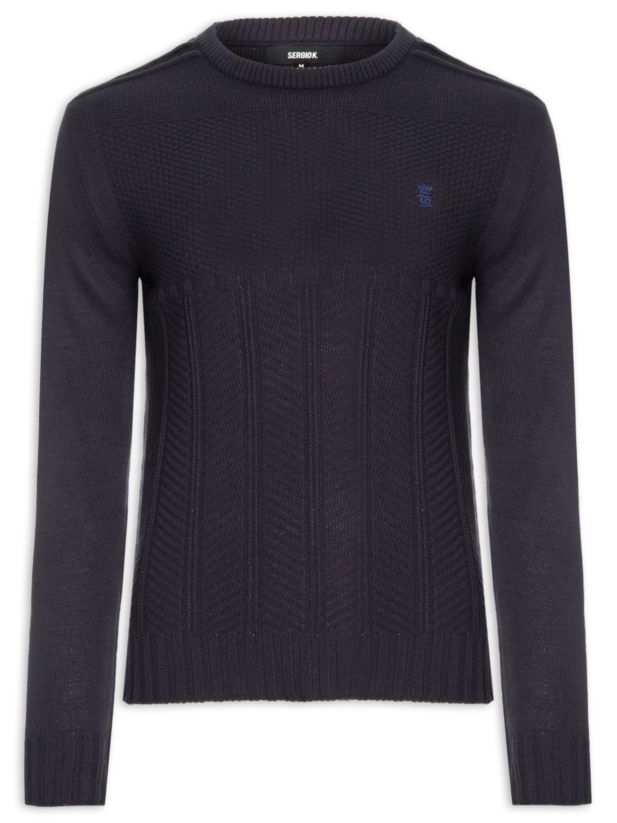 Suéter Masculino Tricot Com Detalhe Camurça - Cinza