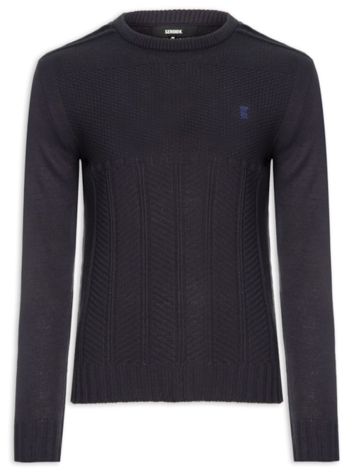 Suéter Masculino Tricot Com Detalhe Camurça - Cinza