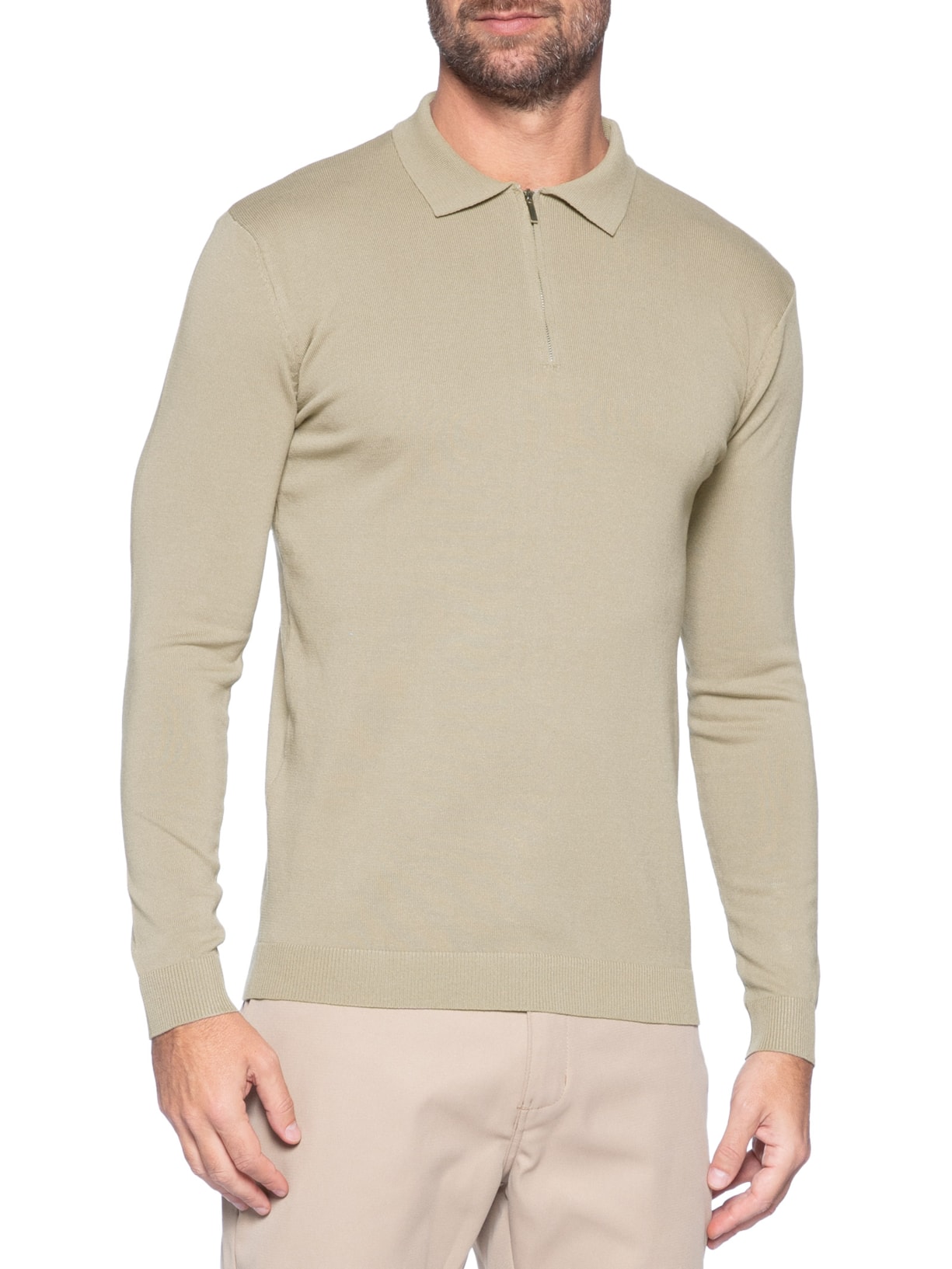 Suéter Masculino Tricot Com Zíper Bege '2 Essential