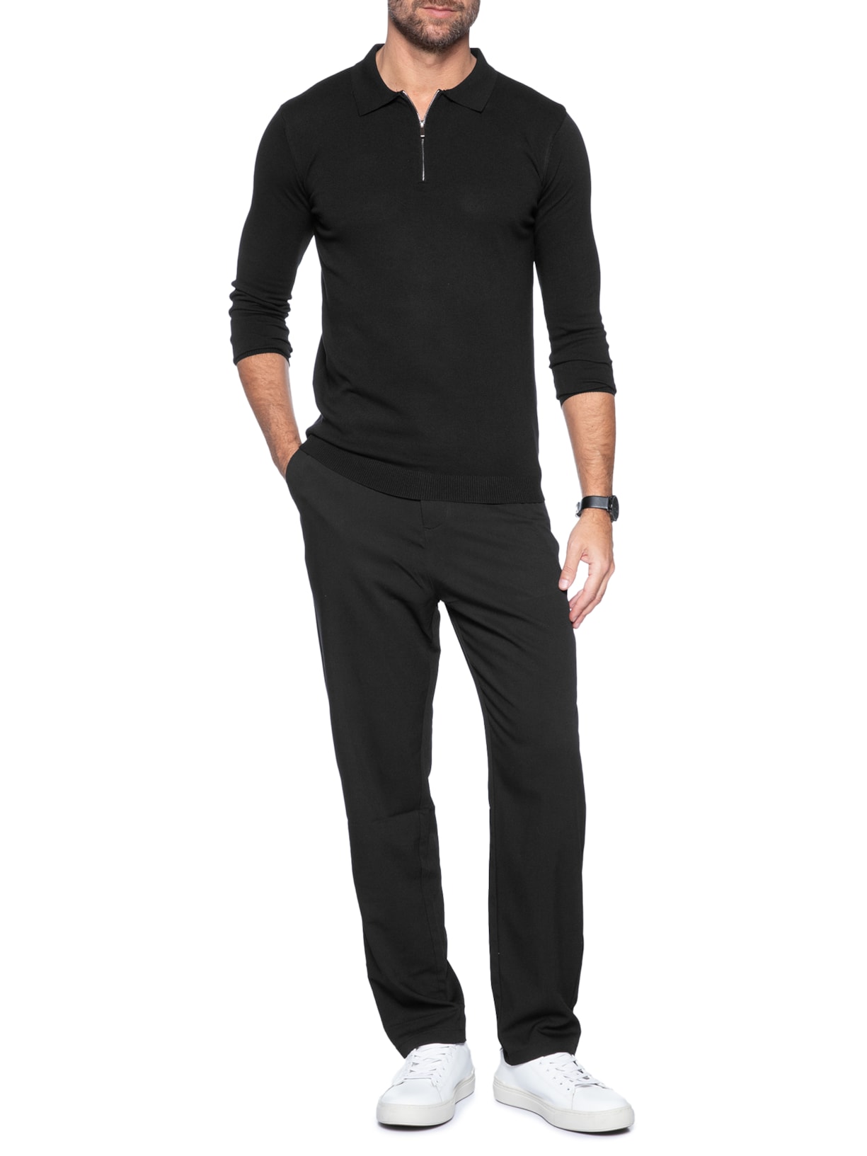 Suéter Masculino Tricot Com Zíper Preto '2 Essential