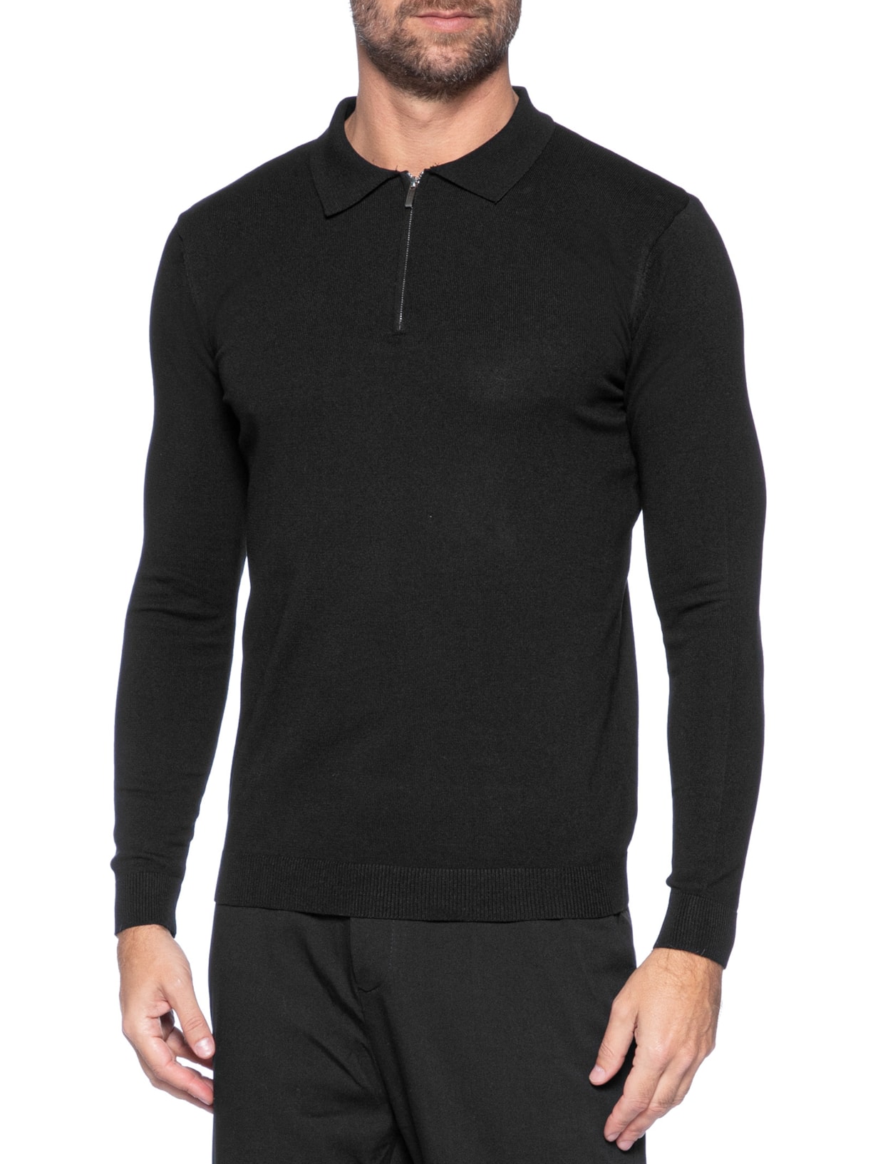 Suéter Masculino Tricot Com Zíper Preto '2 Essential