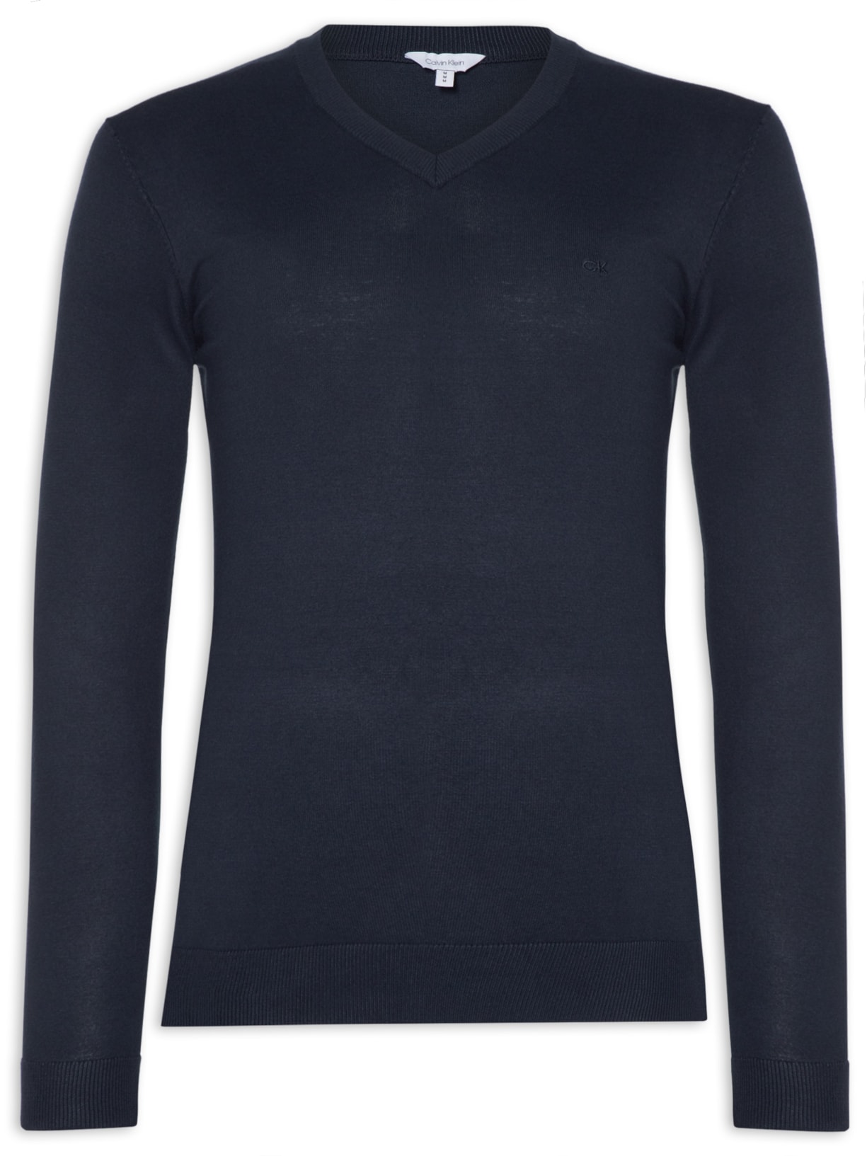 Suéter Masculino Tricot Decote V E Logo - Azul