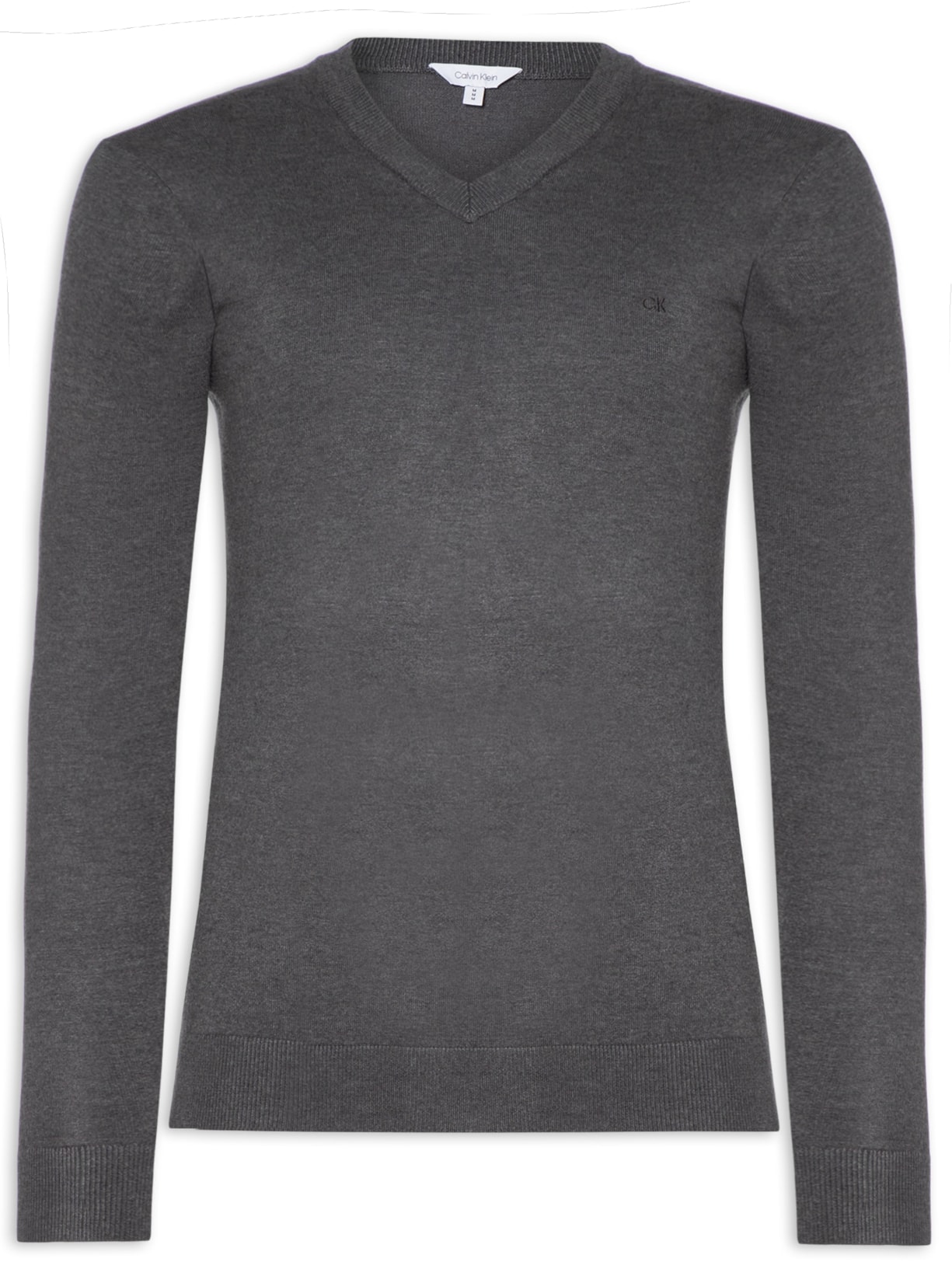 Suéter Masculino Tricot Decote V E Logo - Cinza