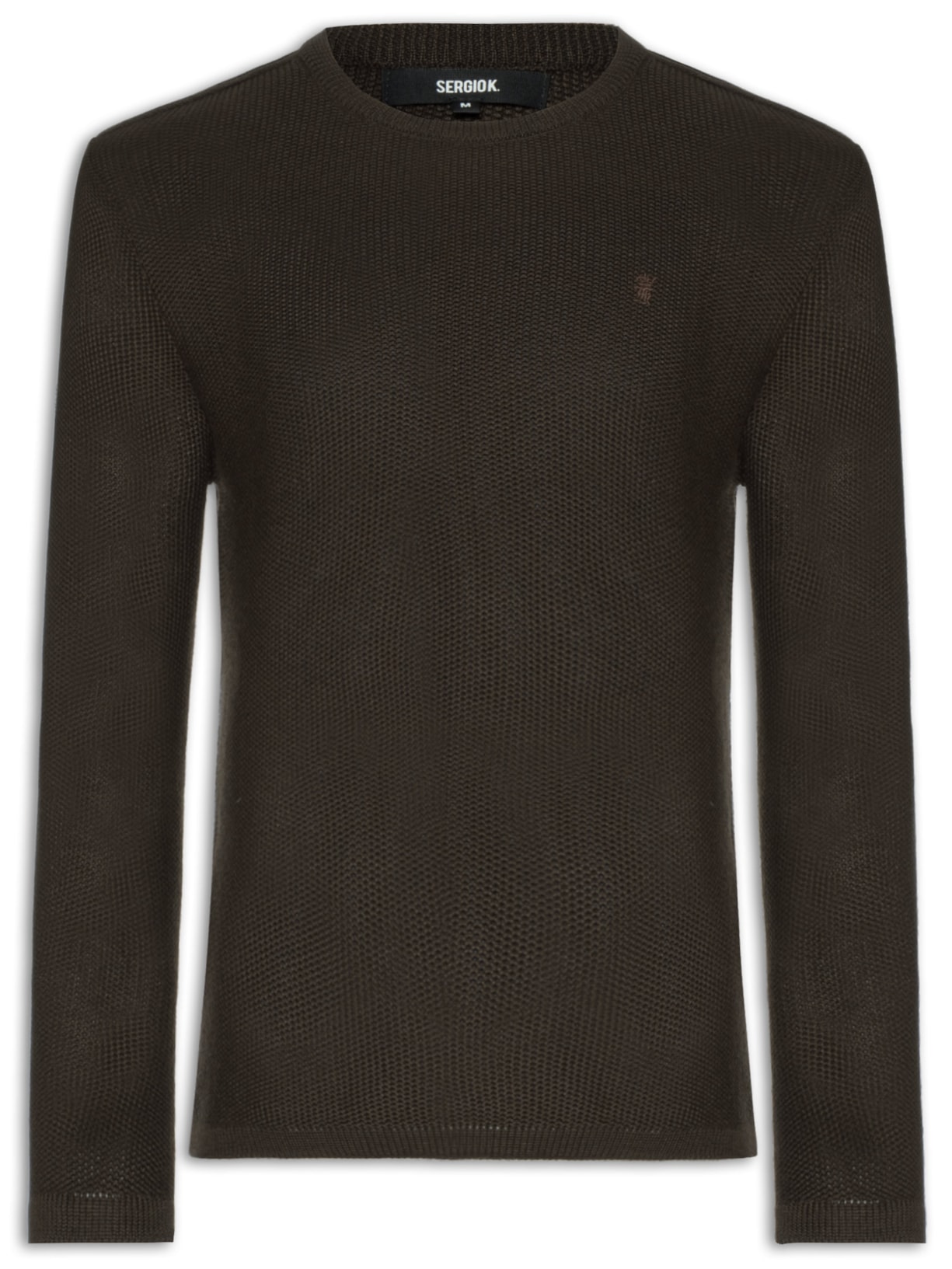 Suéter Masculino Tricot Detalhe Camurça Marrom Sergio K
