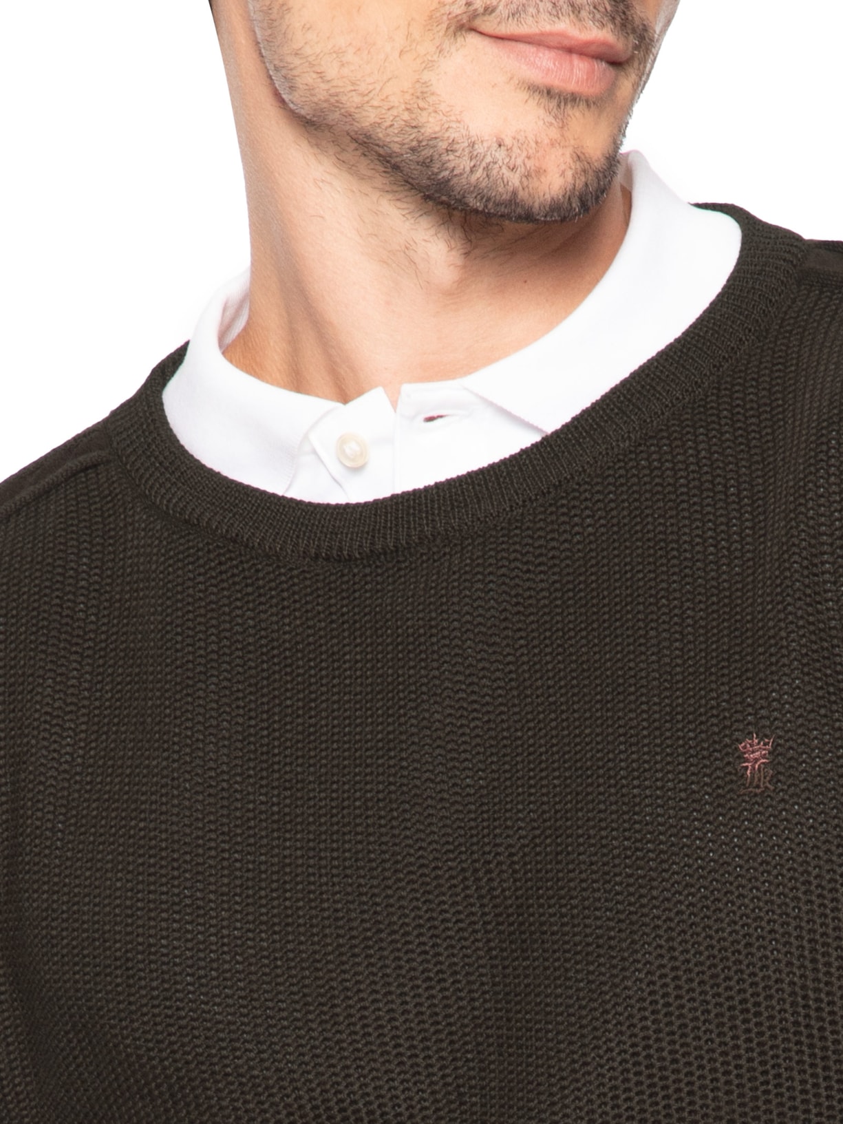 Suéter Masculino Tricot Detalhe Camurça Marrom Sergio K