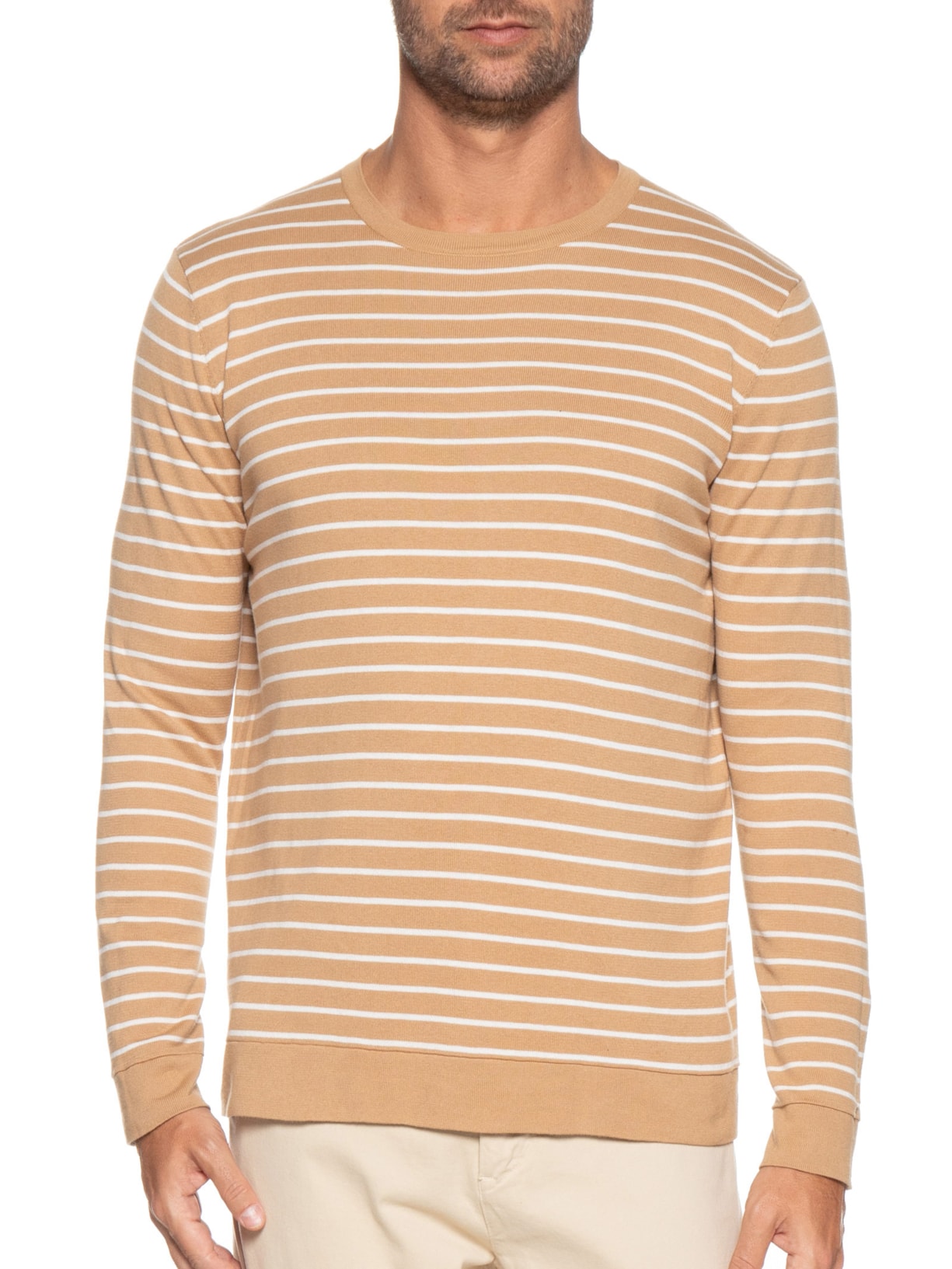 Suéter Masculino Tricot Dupla Face Listra Viena Marrom Foxton