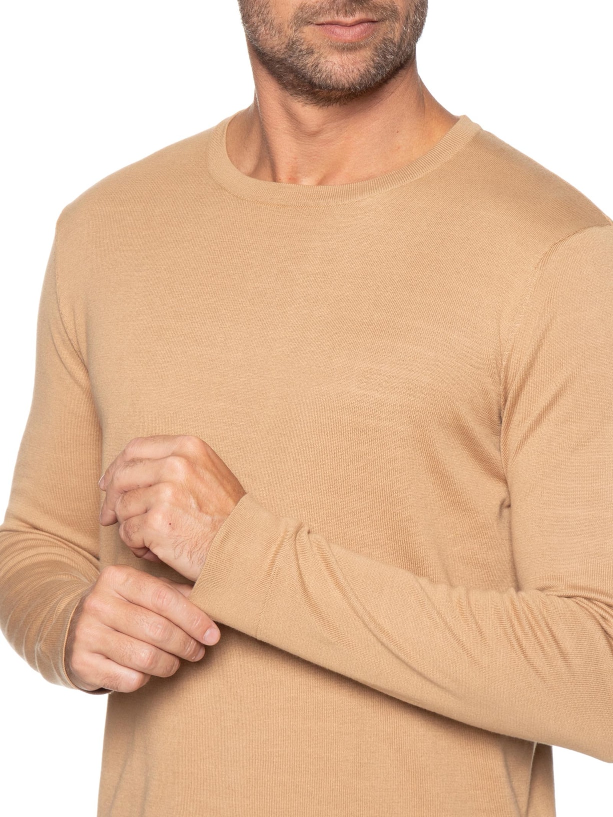 Suéter Masculino Tricot Dupla Face Listra Viena Marrom Foxton