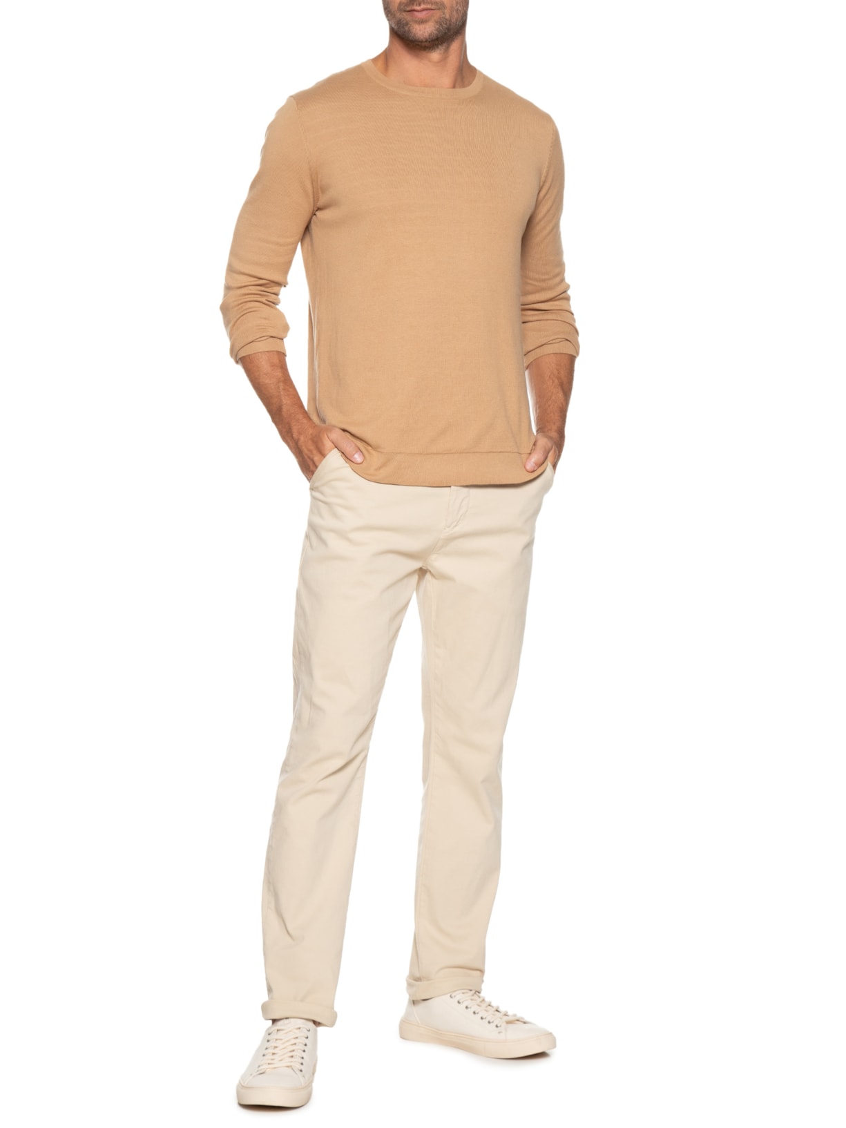 Suéter Masculino Tricot Dupla Face Listra Viena Marrom Foxton