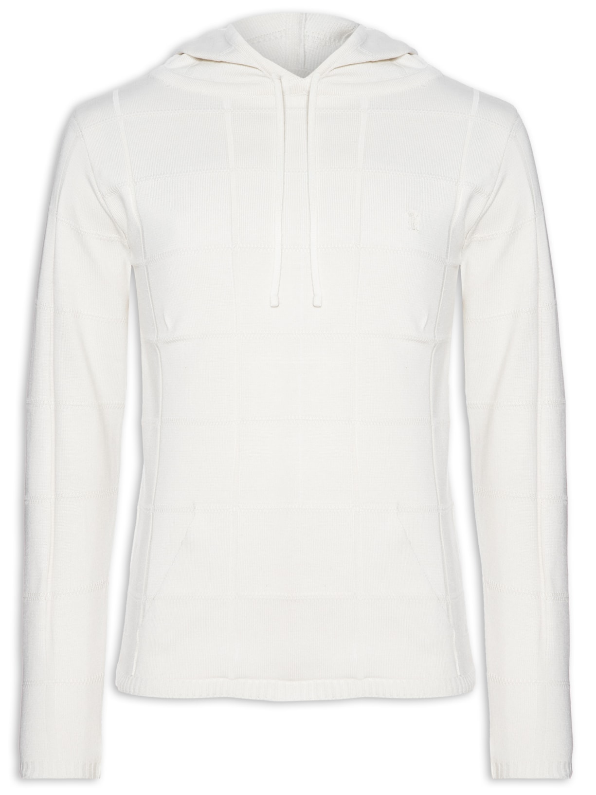Suéter Masculino Tricot Full Jacquard Com Capuz - Branco