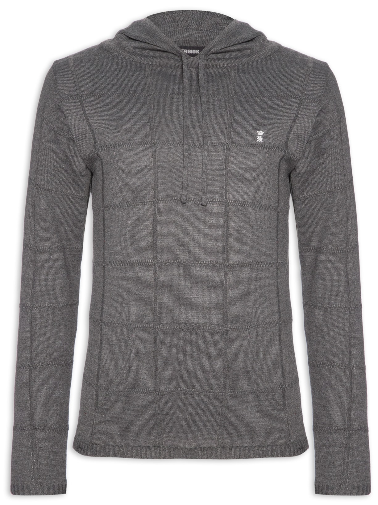 Suéter Masculino Tricot Full Jacquard Com Capuz - Cinza