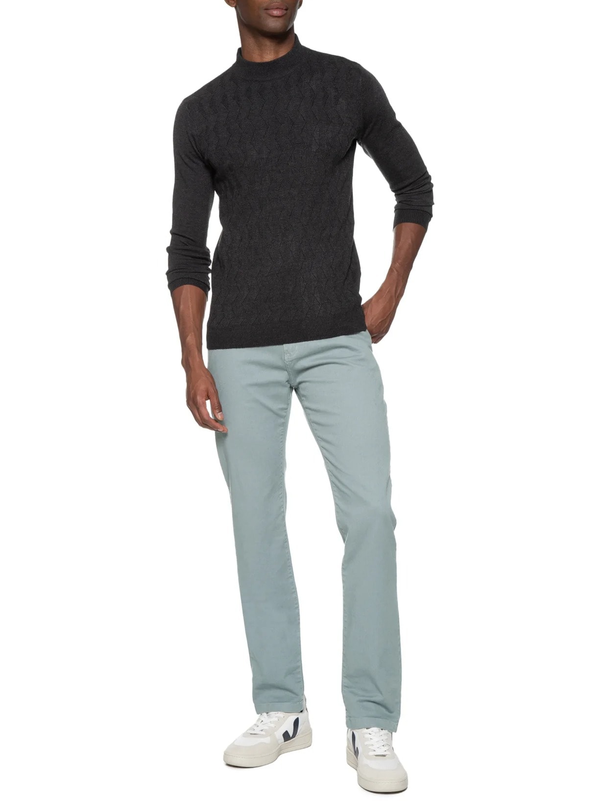 Suéter Masculino Tricot Gola Alta Cinza '2 Essential