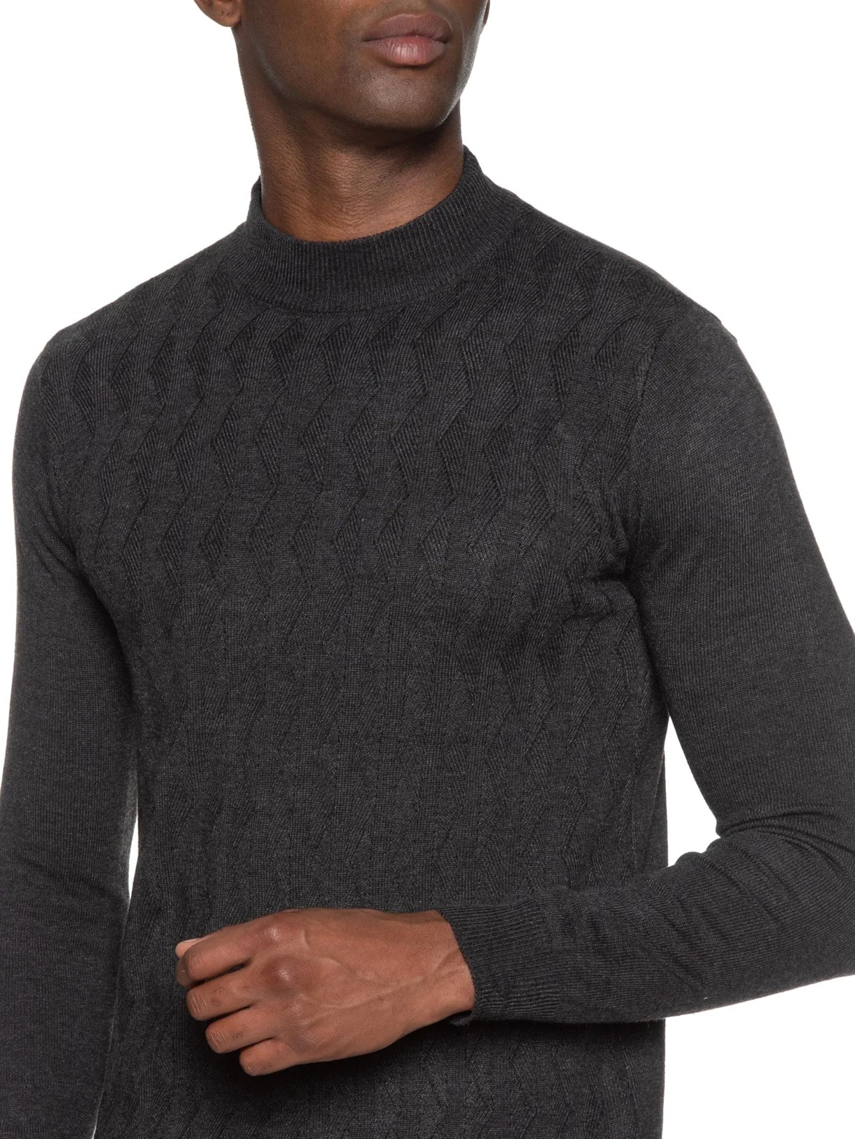 Suéter Masculino Tricot Gola Alta Cinza '2 Essential
