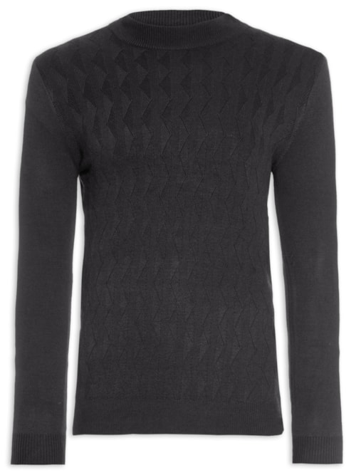 Suéter Masculino Tricot Gola Alta - Cinza